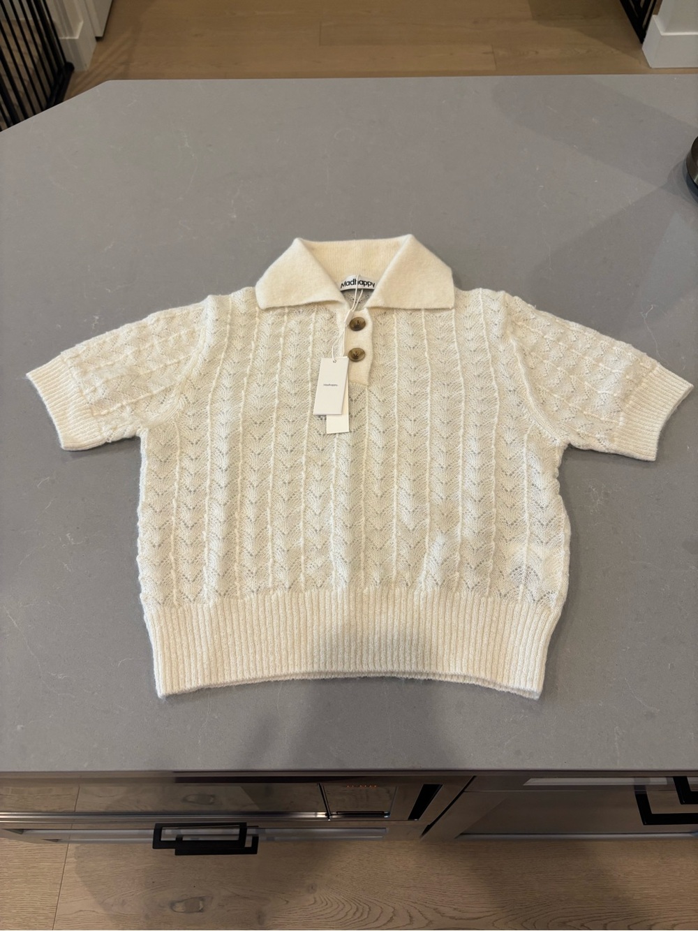 Madhappy mohair Cream Short-Sleeve Knit Polo Sweater